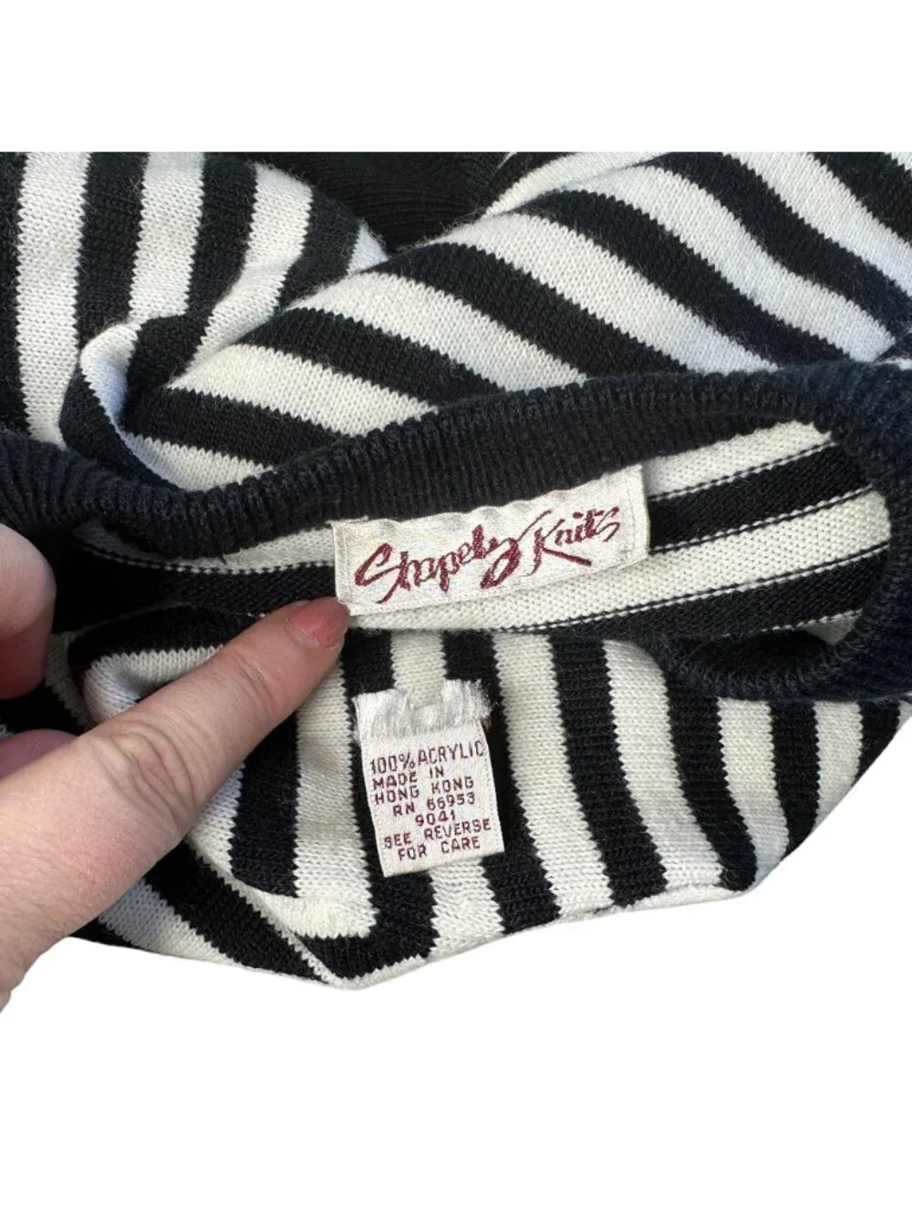 Vintage 80s Dolman Sleeve Sweater Black White Stripe Oversized Large Acrylic